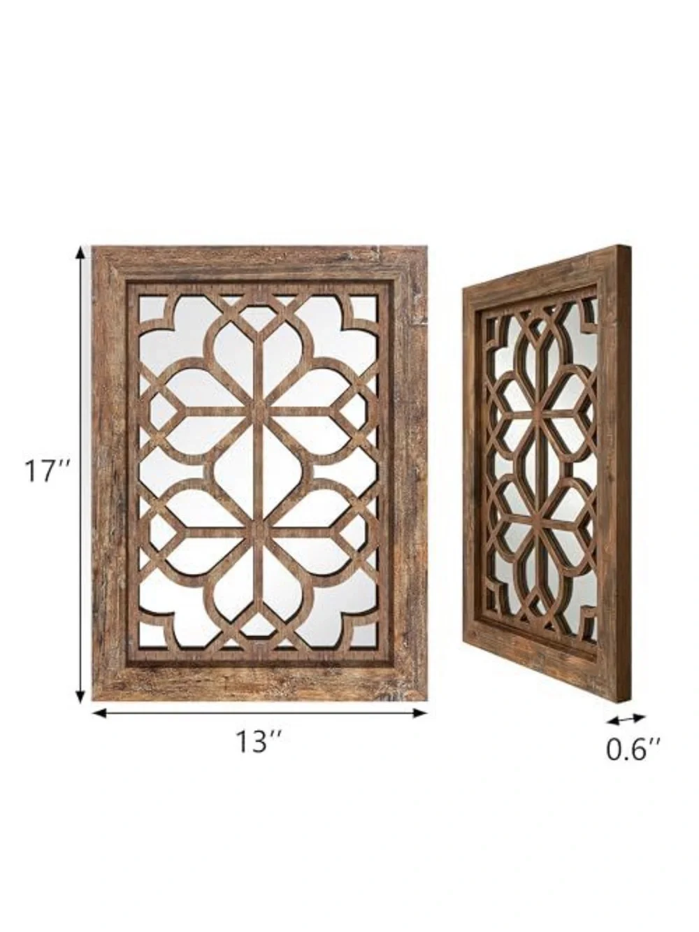 Distressed Brown Lattice Wood Wall Mirror - Home Wall Decor
